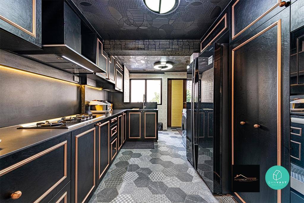 kitchen interior design, hexagon tiles