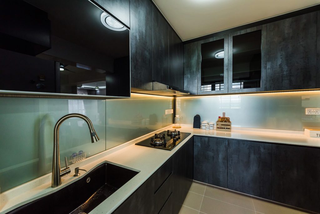 dark furniture, countertops, kitchen