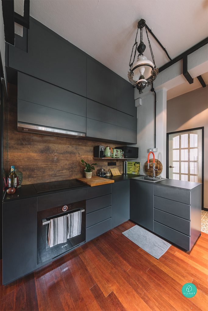 kitchen, black, industrial