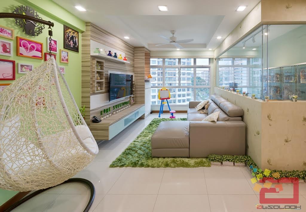 living room, living area, 5-room flat HDB interior design, colourful interior design