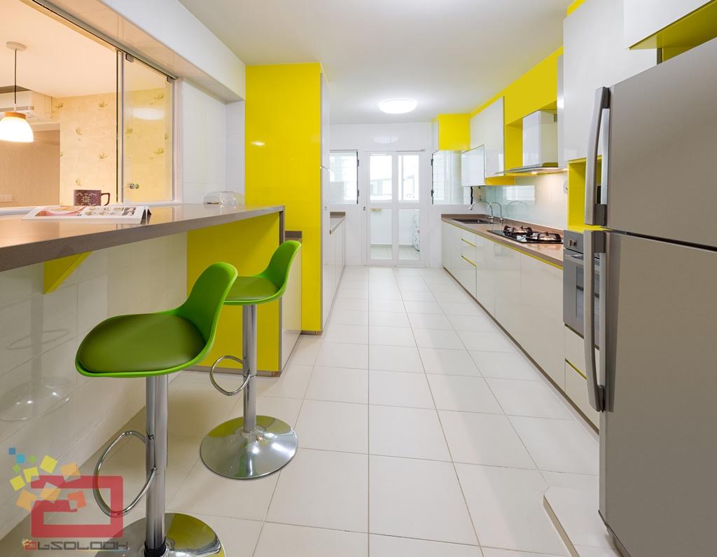 kitchen, 5-room flat HDB interior design, colourful interior design