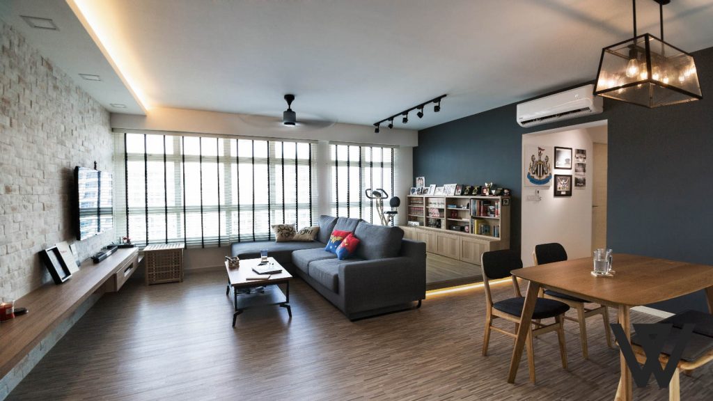 5-room HDB interior design, living room, living area, modern interior design