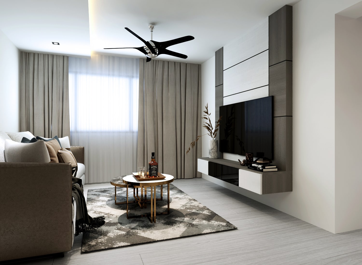 5-room HDB interior design, living room, living area