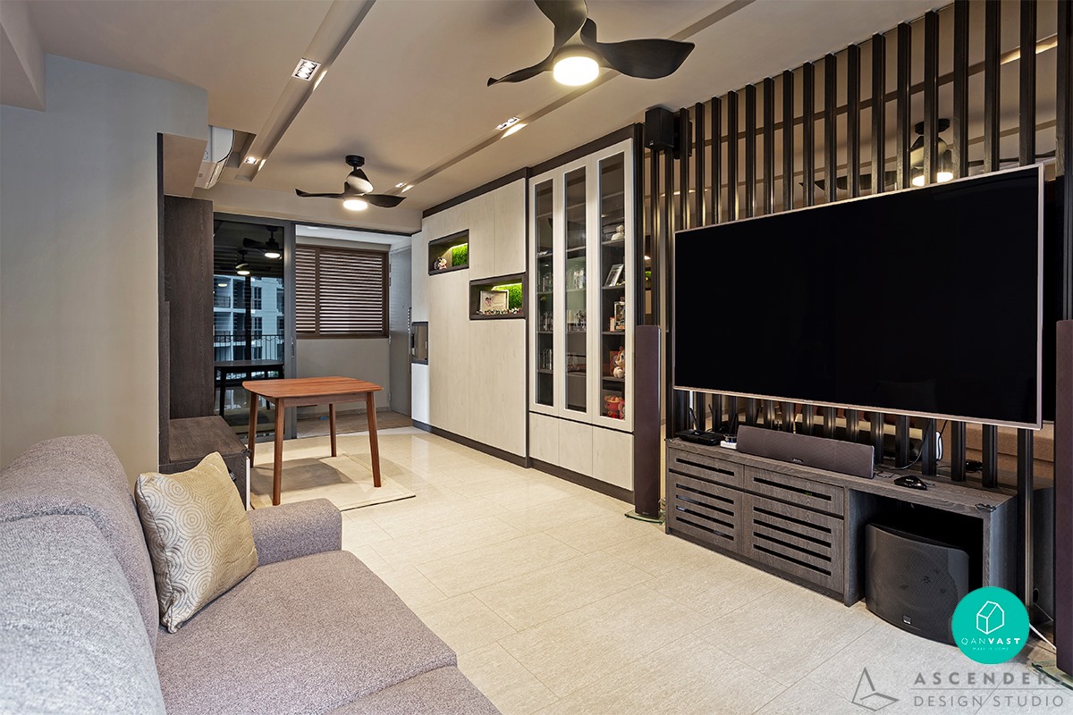 Condo interior design, feature wall, living room